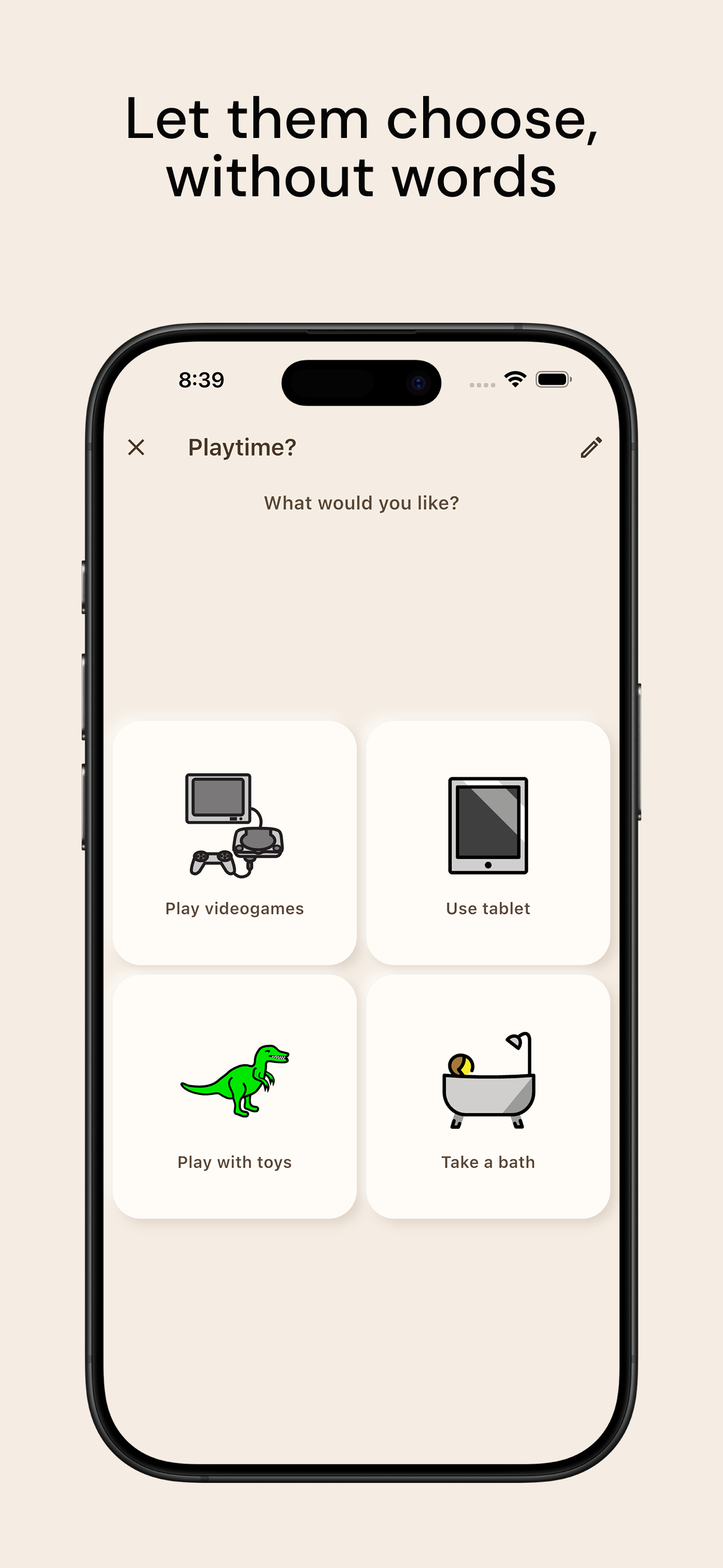 MyVisualRoutine app showing choice boards