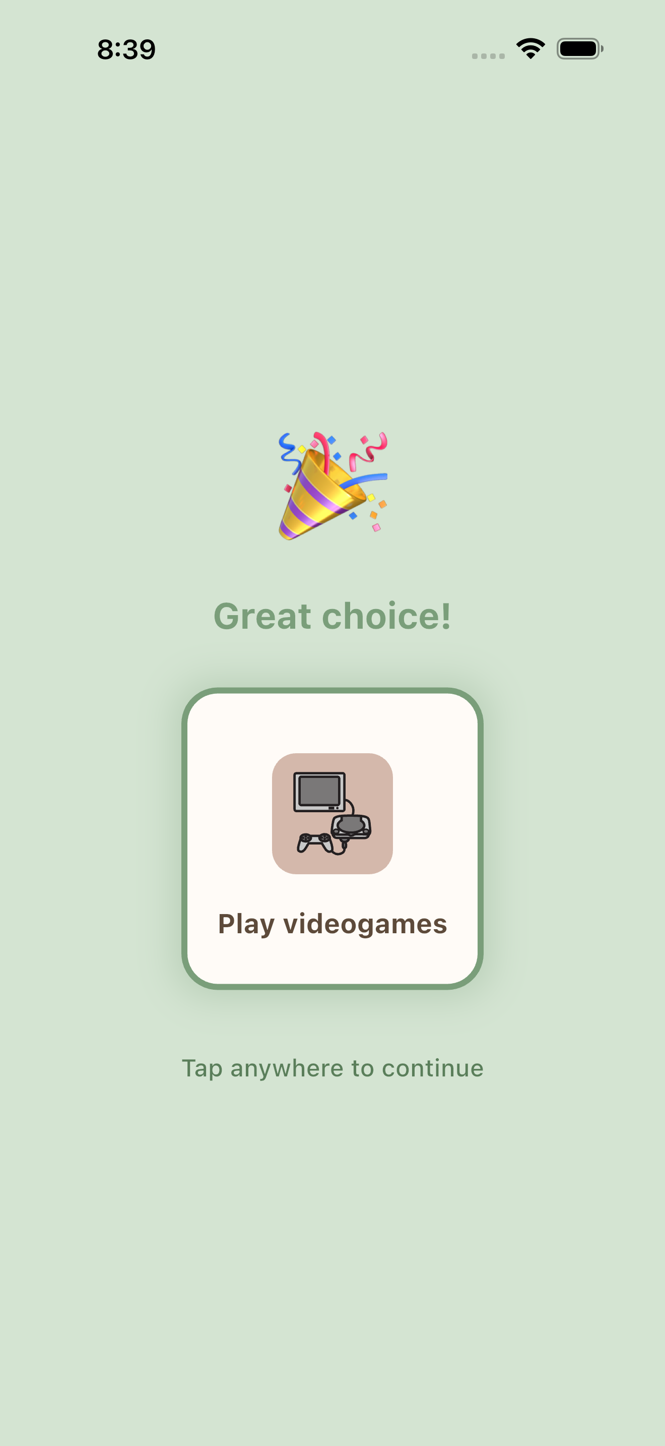 Success celebration screen