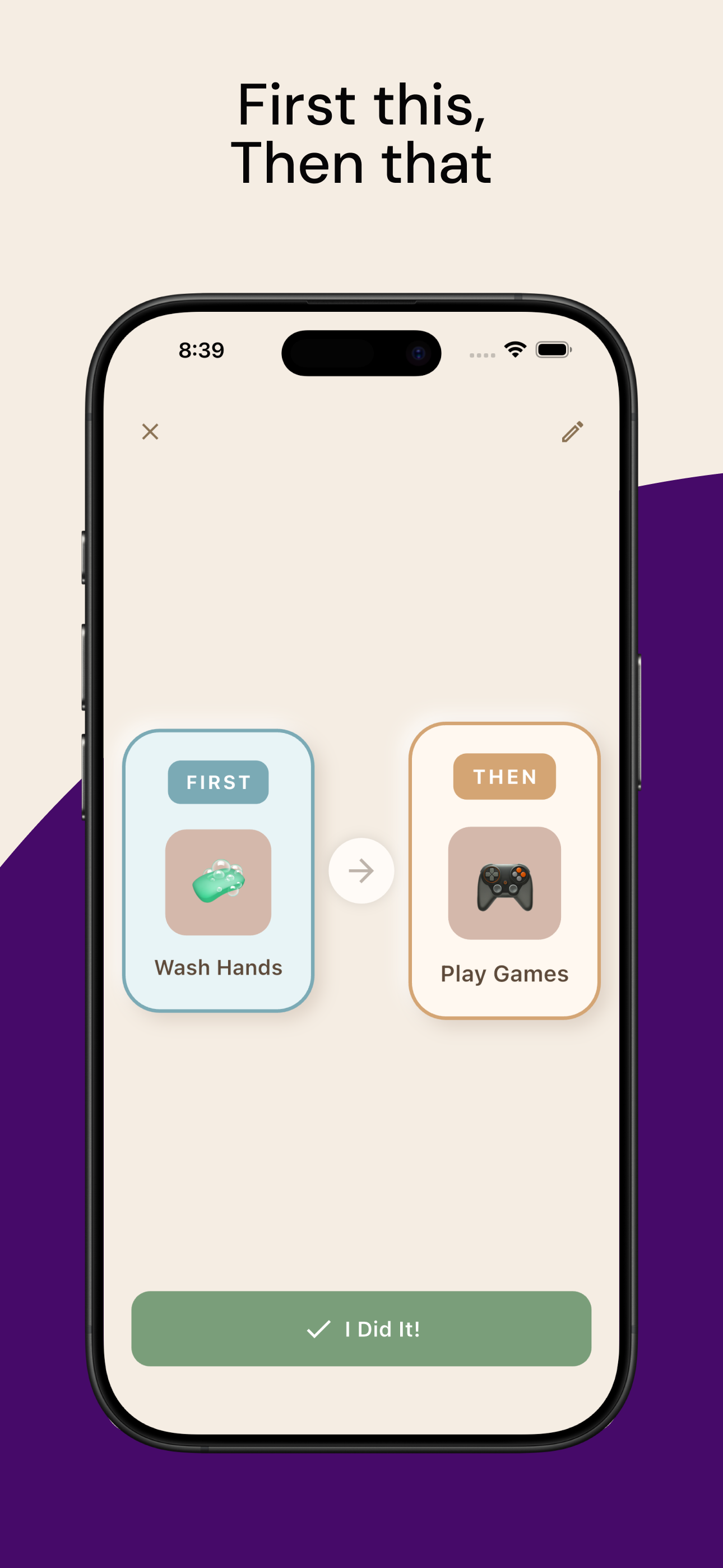 First/Then board showing task and reward
